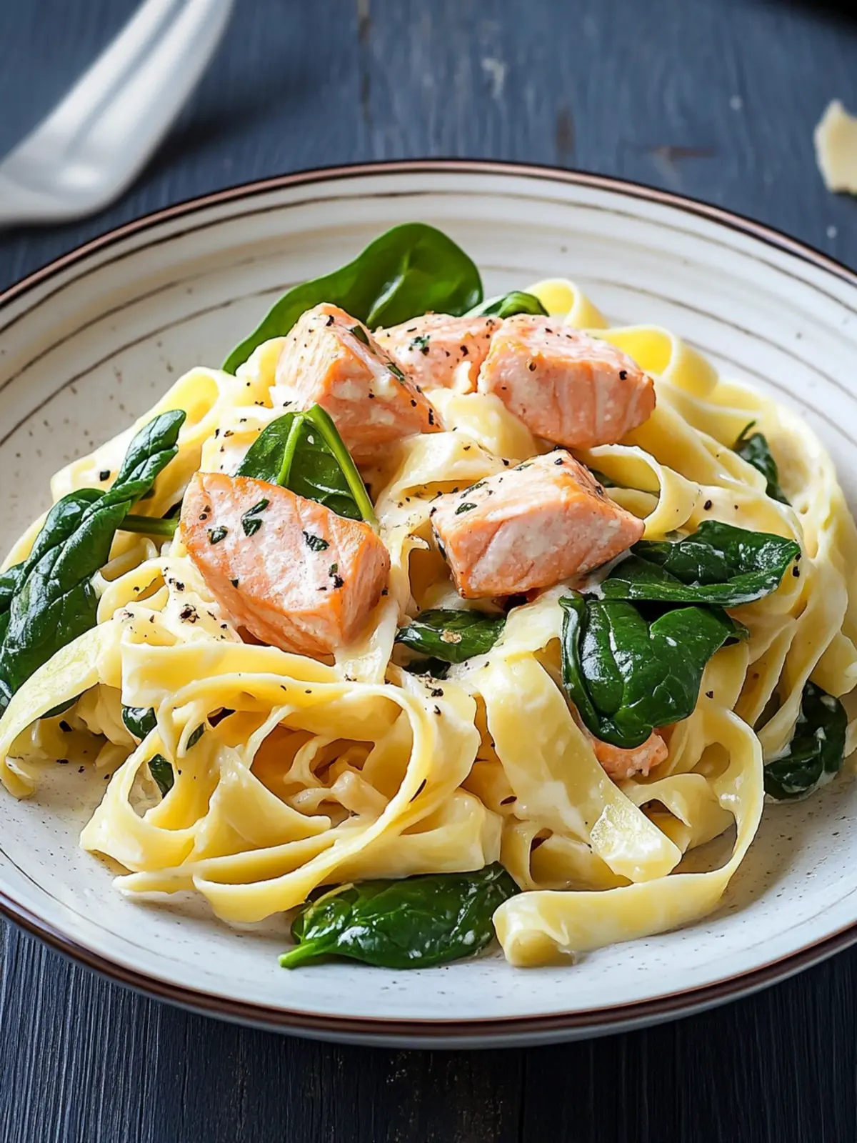 Tagliatelle with salmon and spinach