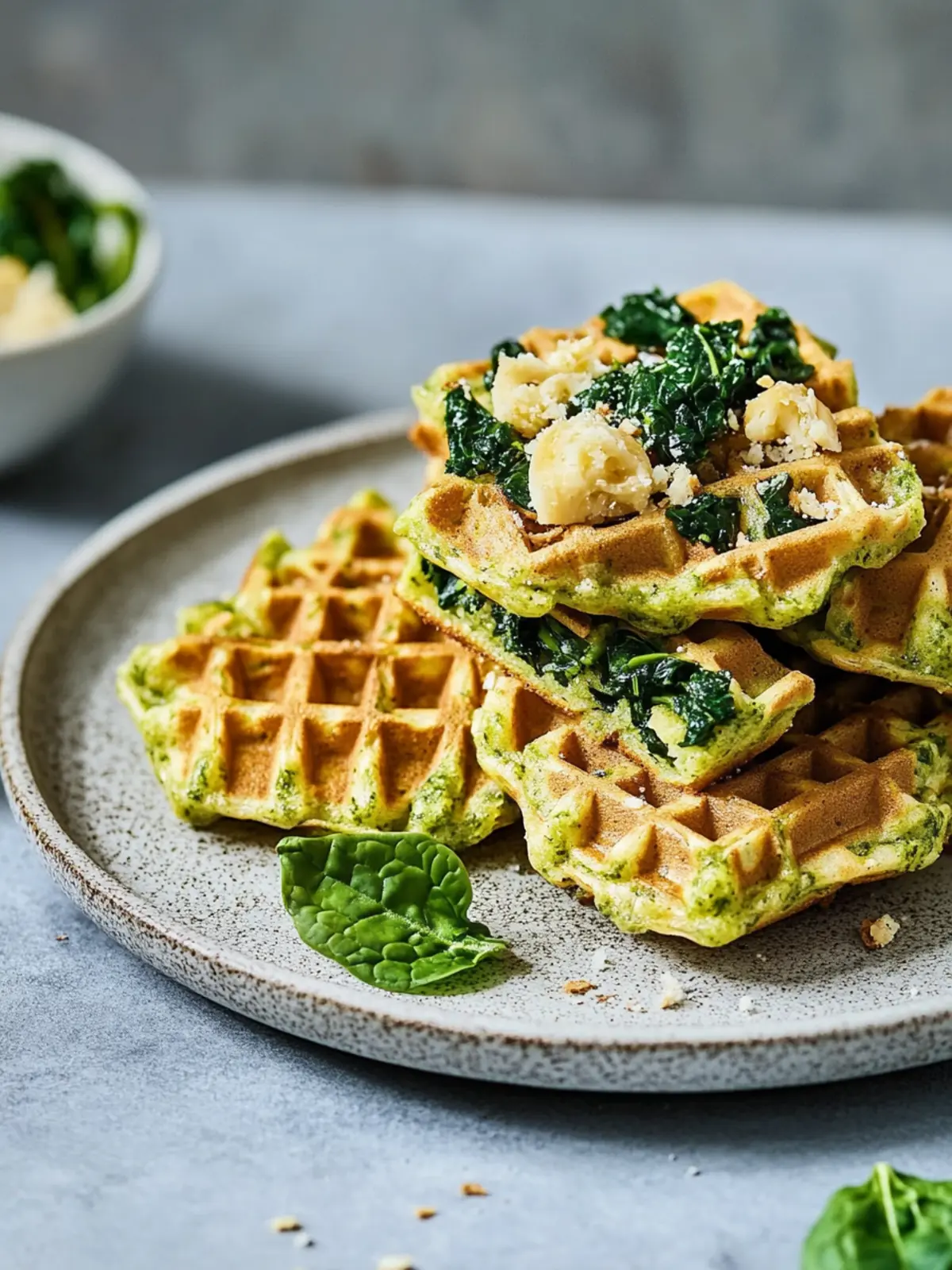 Vegane Brokkoli-Waffeln mit Spinat-Gemüse
