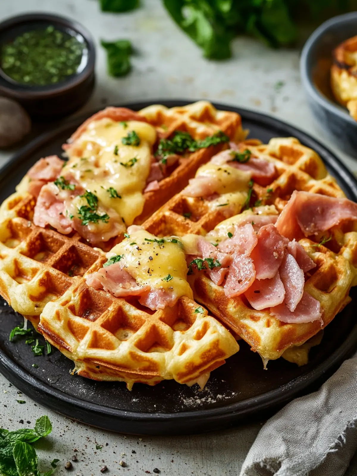 Filled pizza waffles with ham and cheese: unbeatable delicious