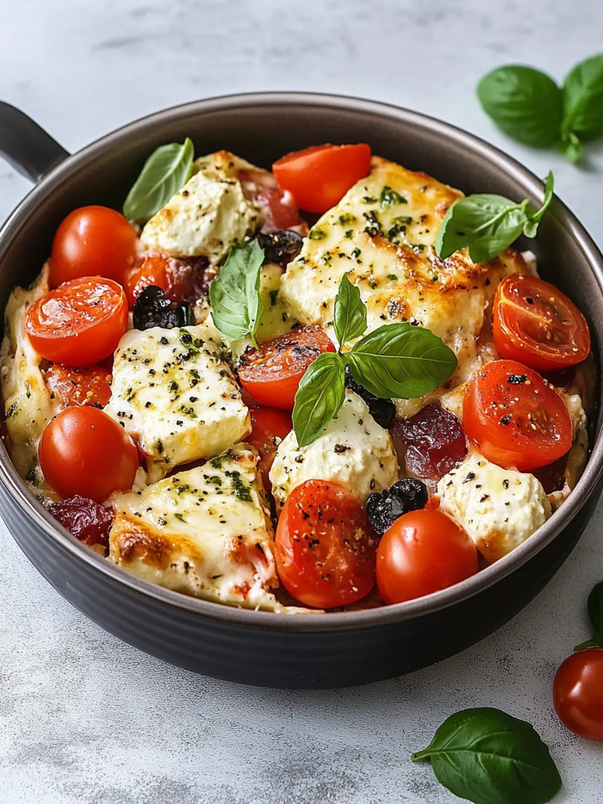 Mediterraner Keto Hähnchen-Feta-Auflauf