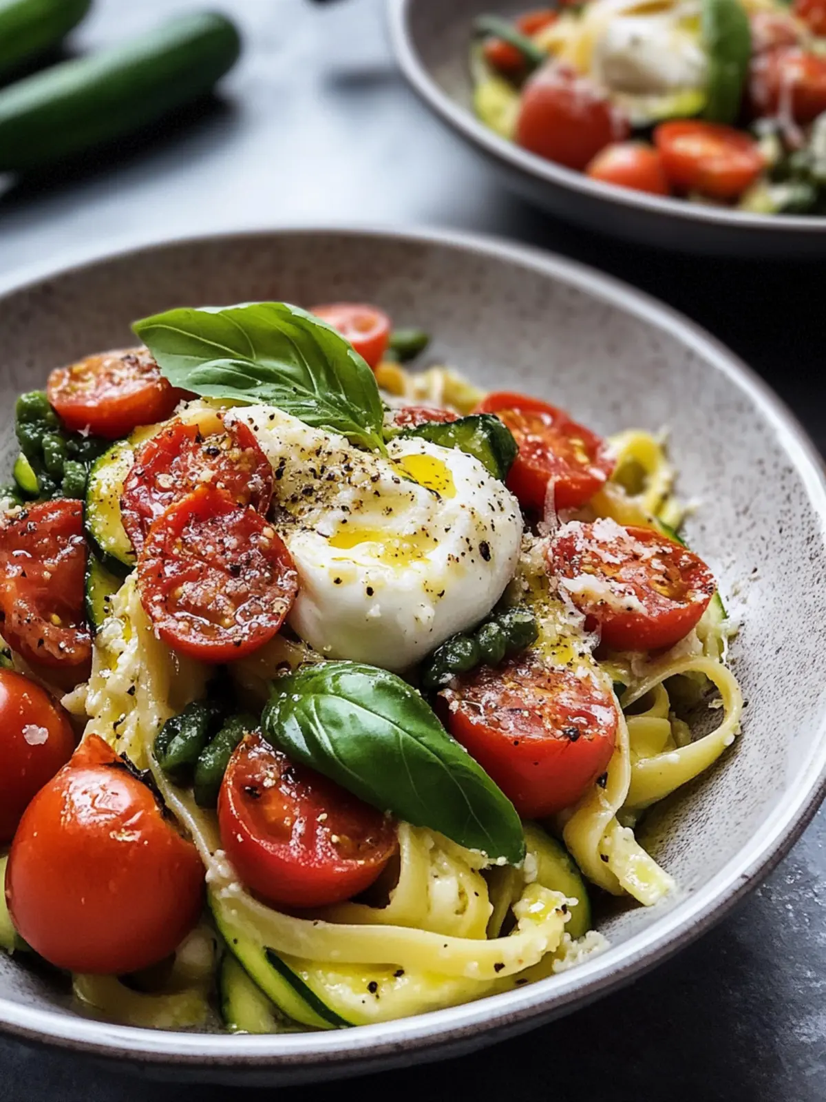 Burrata Pasta mit Tomaten und Zucchini
