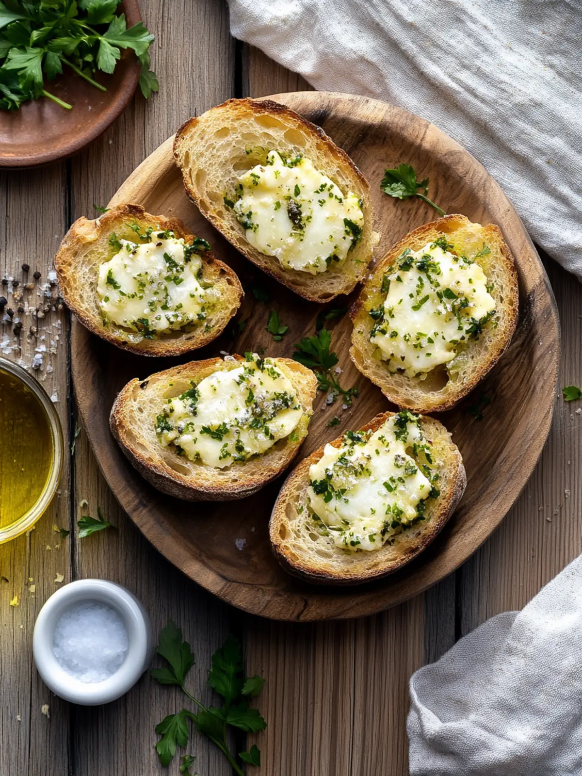 Mediterraner Snack: Geröstetes Knoblauchbrot mit Käse