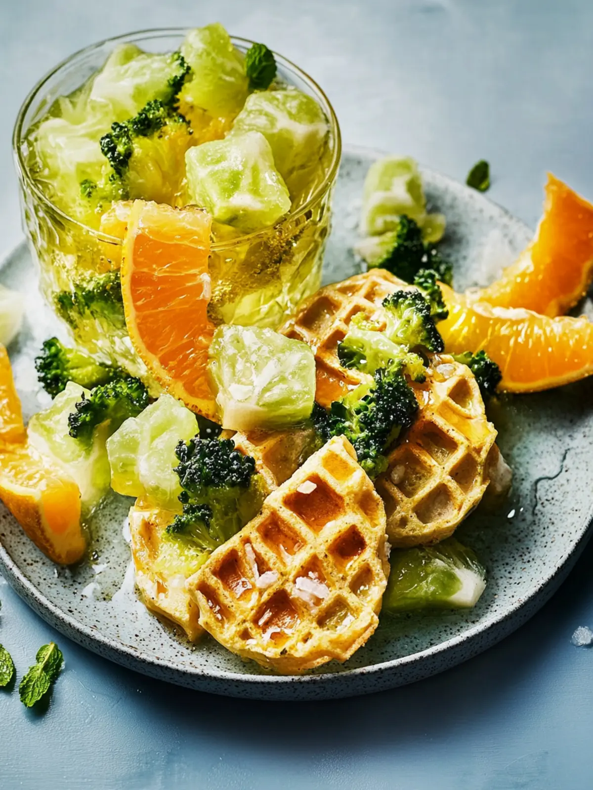 Vegane Brokkoli-Waffeln mit Spinat-Gemüse