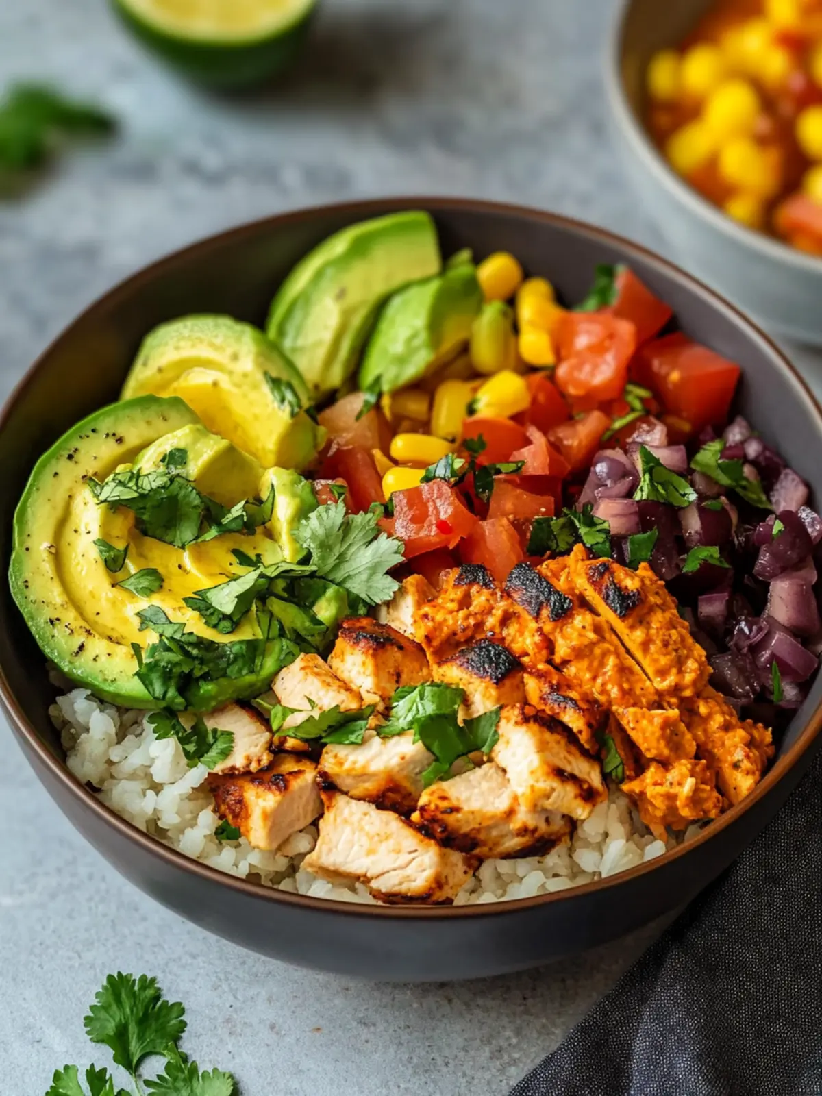 Mexikanische Schüssel mit Hähnchen und Chipotle-Dressing