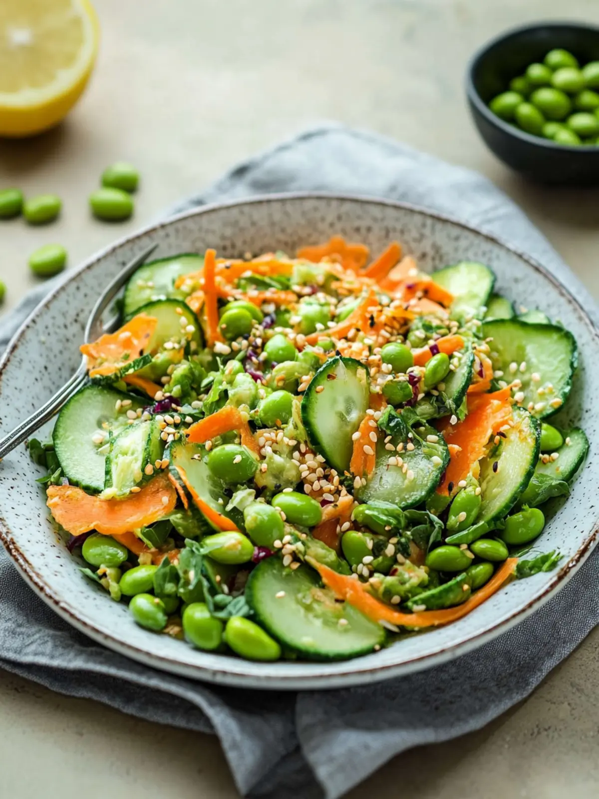 Gurkensalat mit Edamame und Misodressing