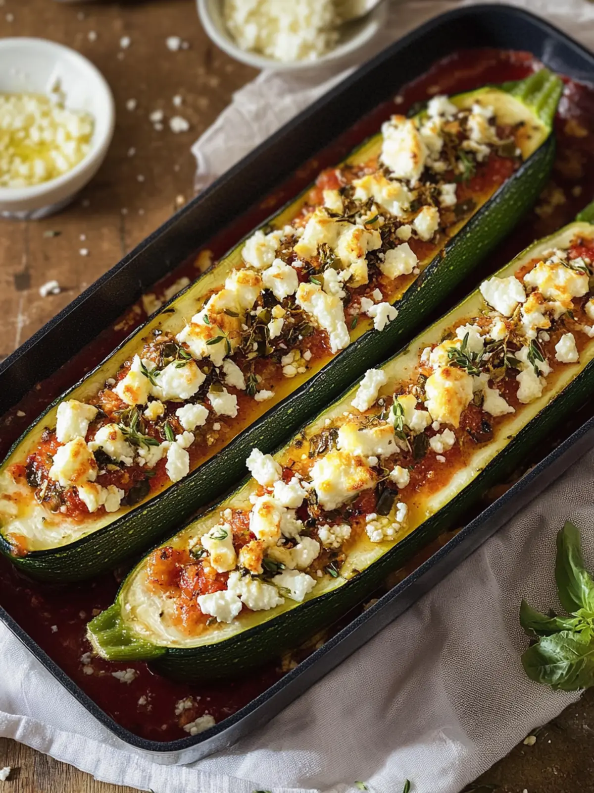 Stuffed zucchini with feta