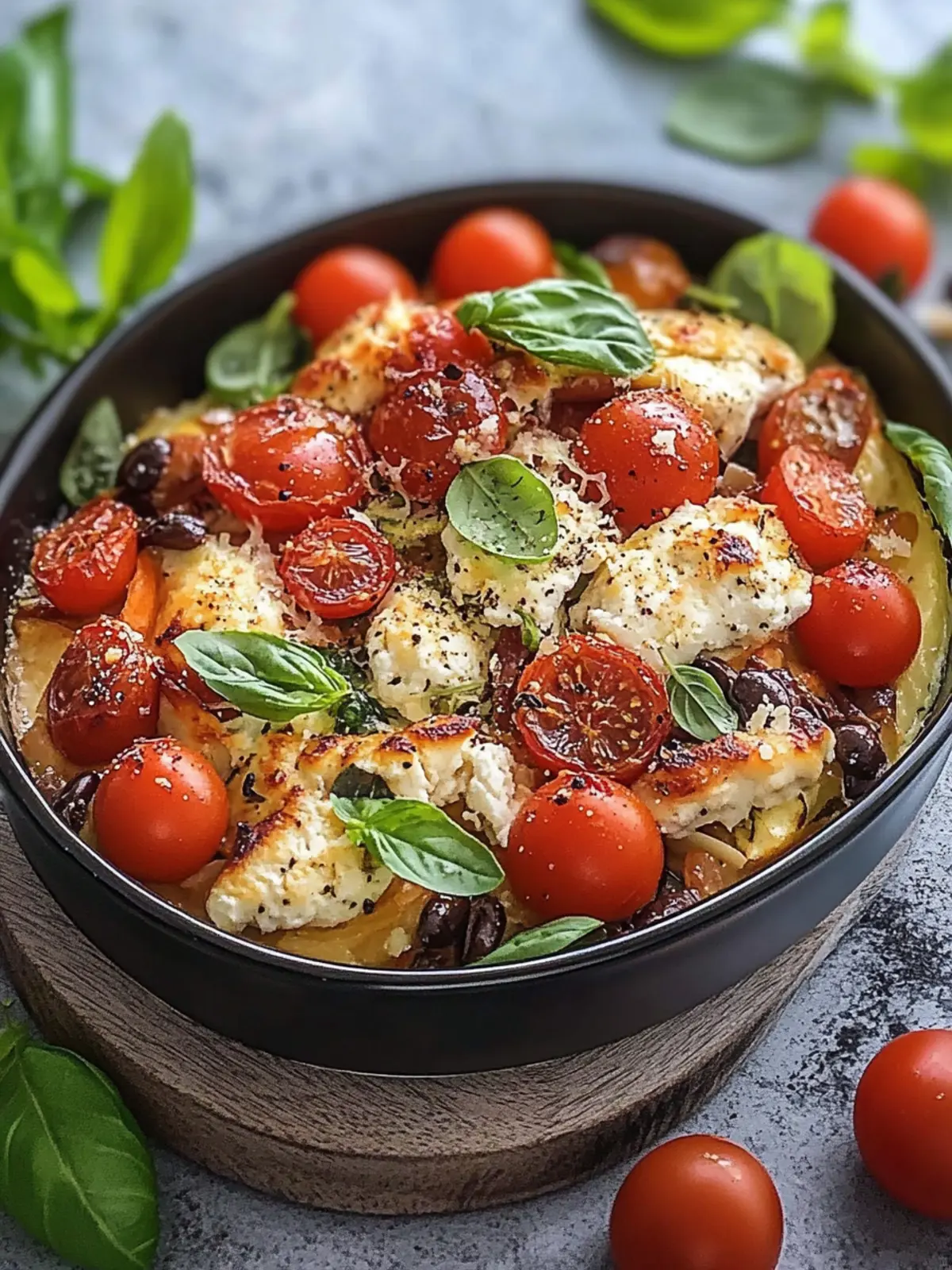 Mediterraner Keto Hähnchen-Feta-Auflauf