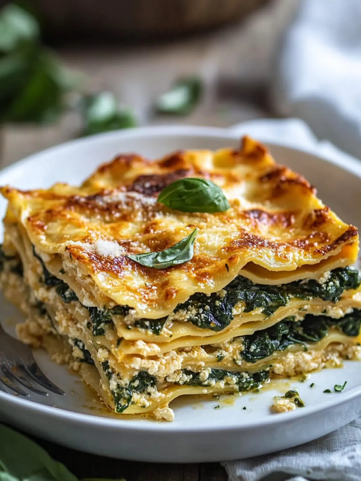 Vegane Lasagne mit Spinat und Pilzen