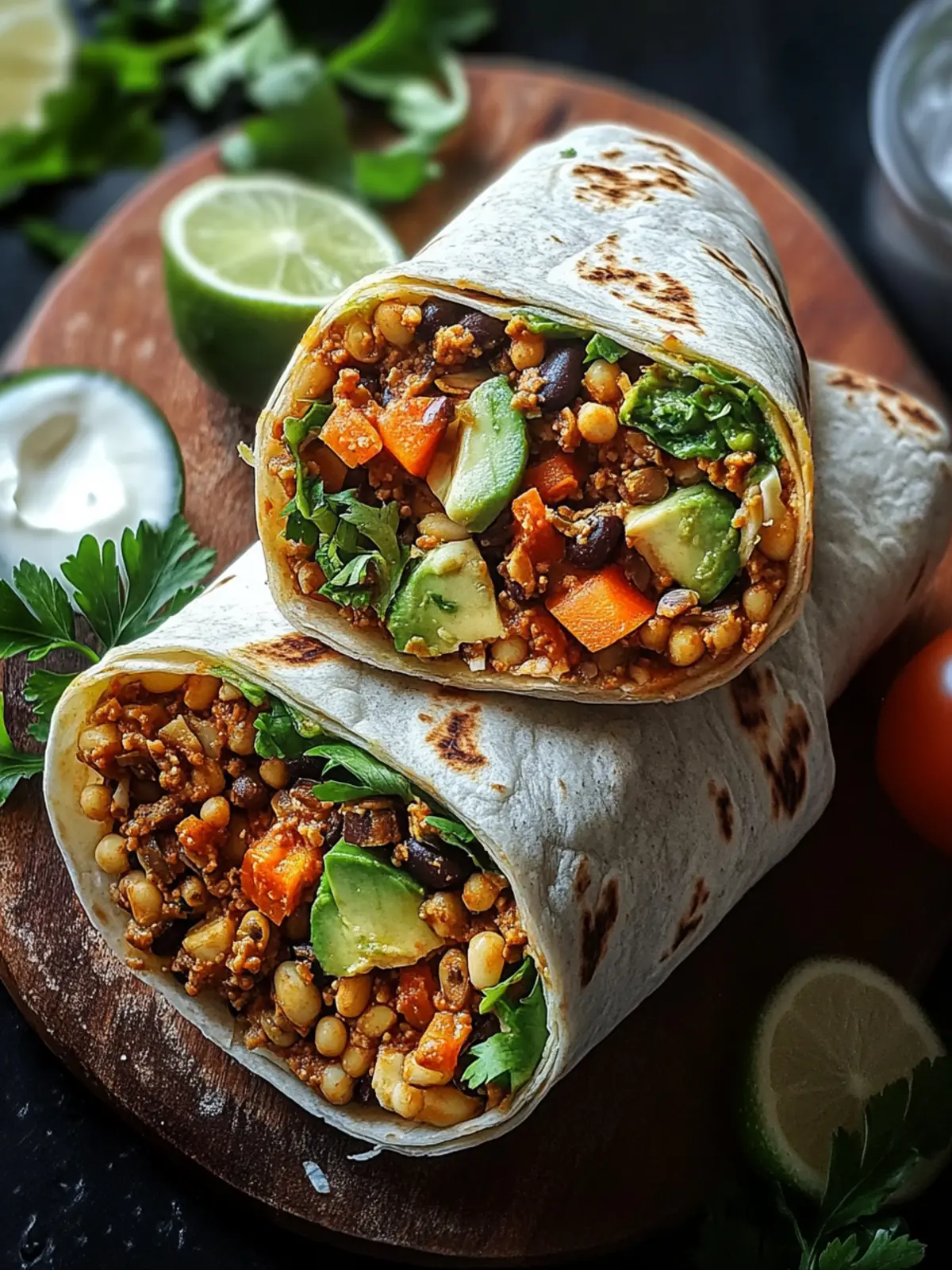 Vegetarische Burritos mit Linsen und Walnüssen