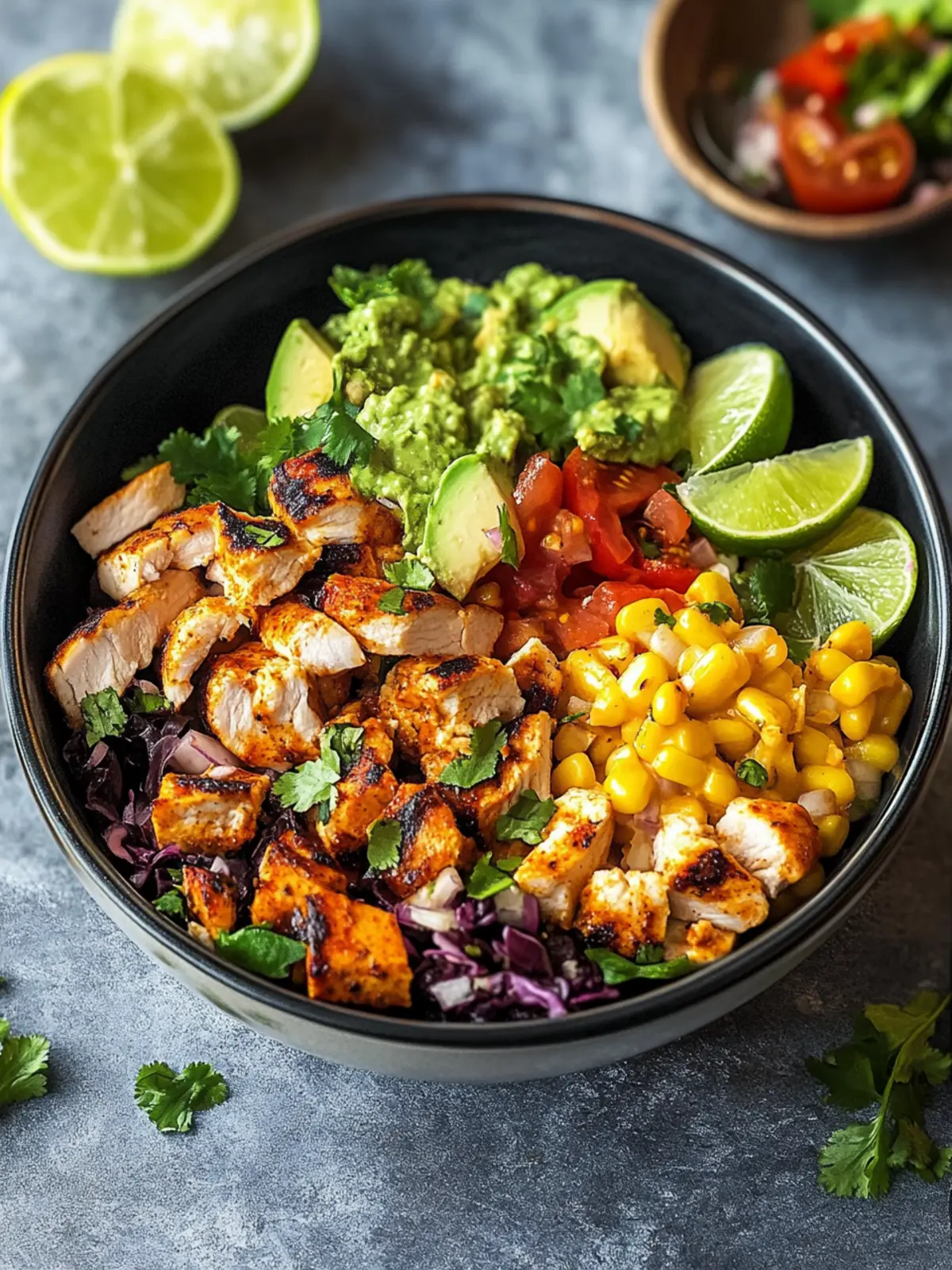 Mexikanische Schüssel mit Hähnchen und Chipotle-Dressing