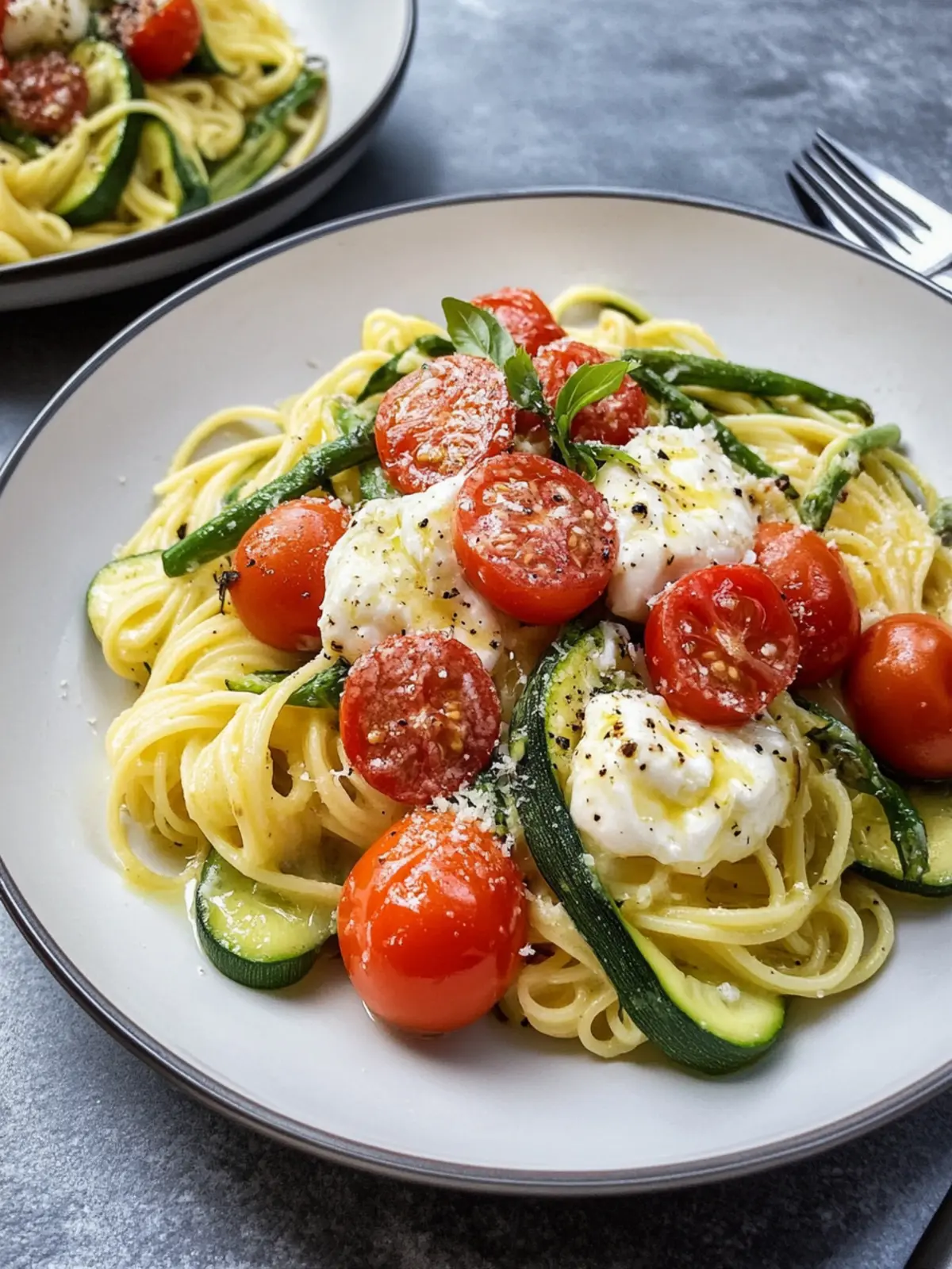 Burrata Pasta mit Tomaten und Zucchini
