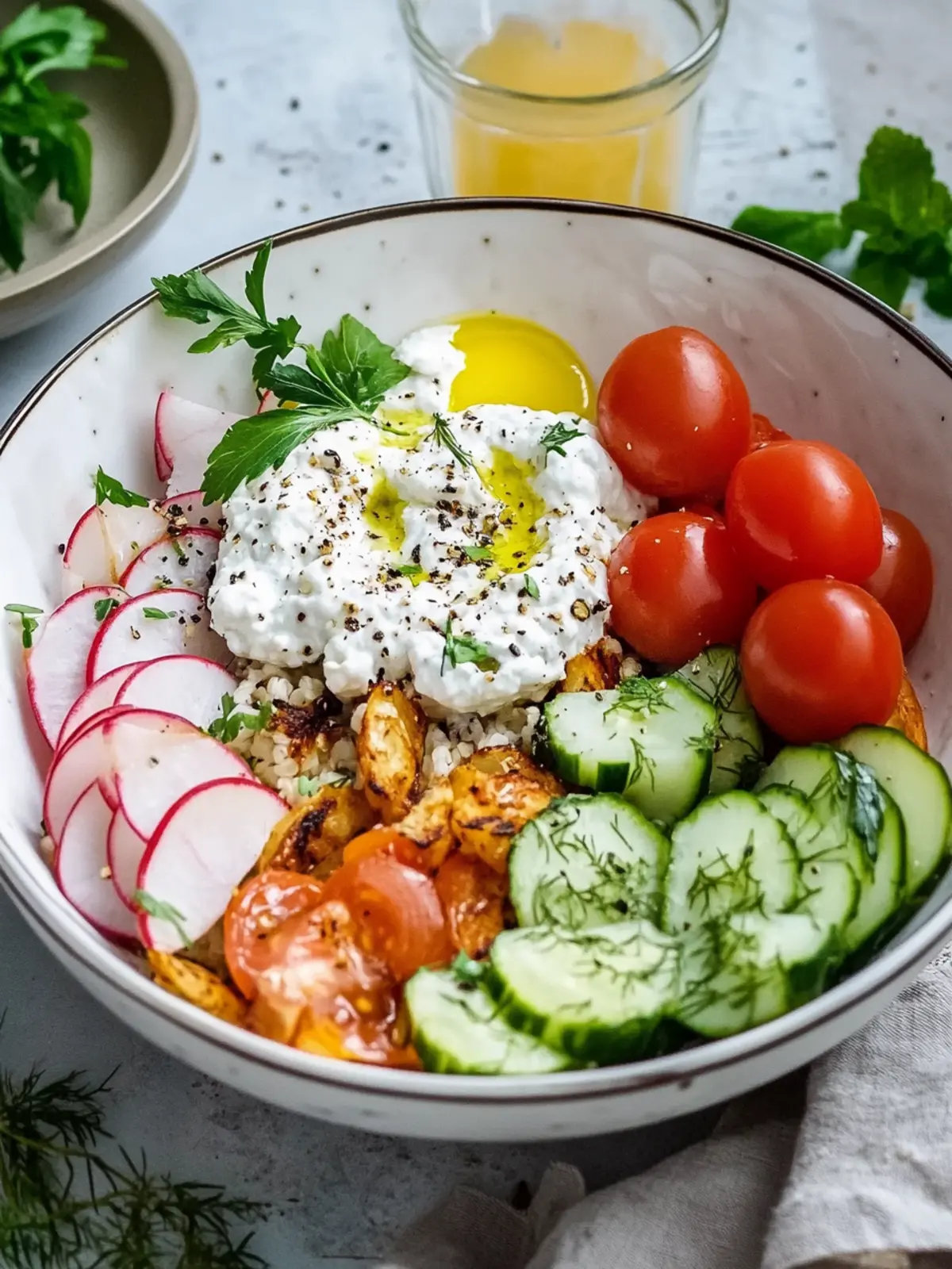 Griechische Hähnchen-Bowl mit Skyr-Zaziki & Vollkornreis