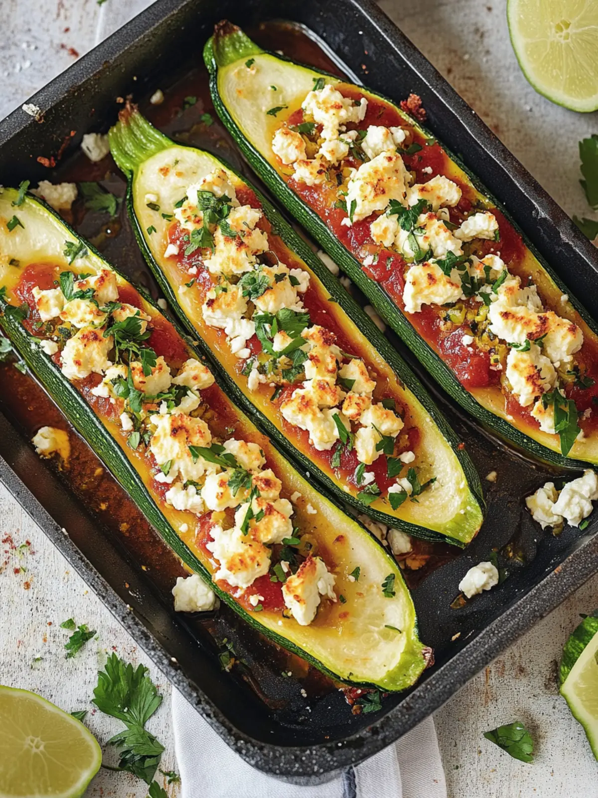 Stuffed zucchini with feta