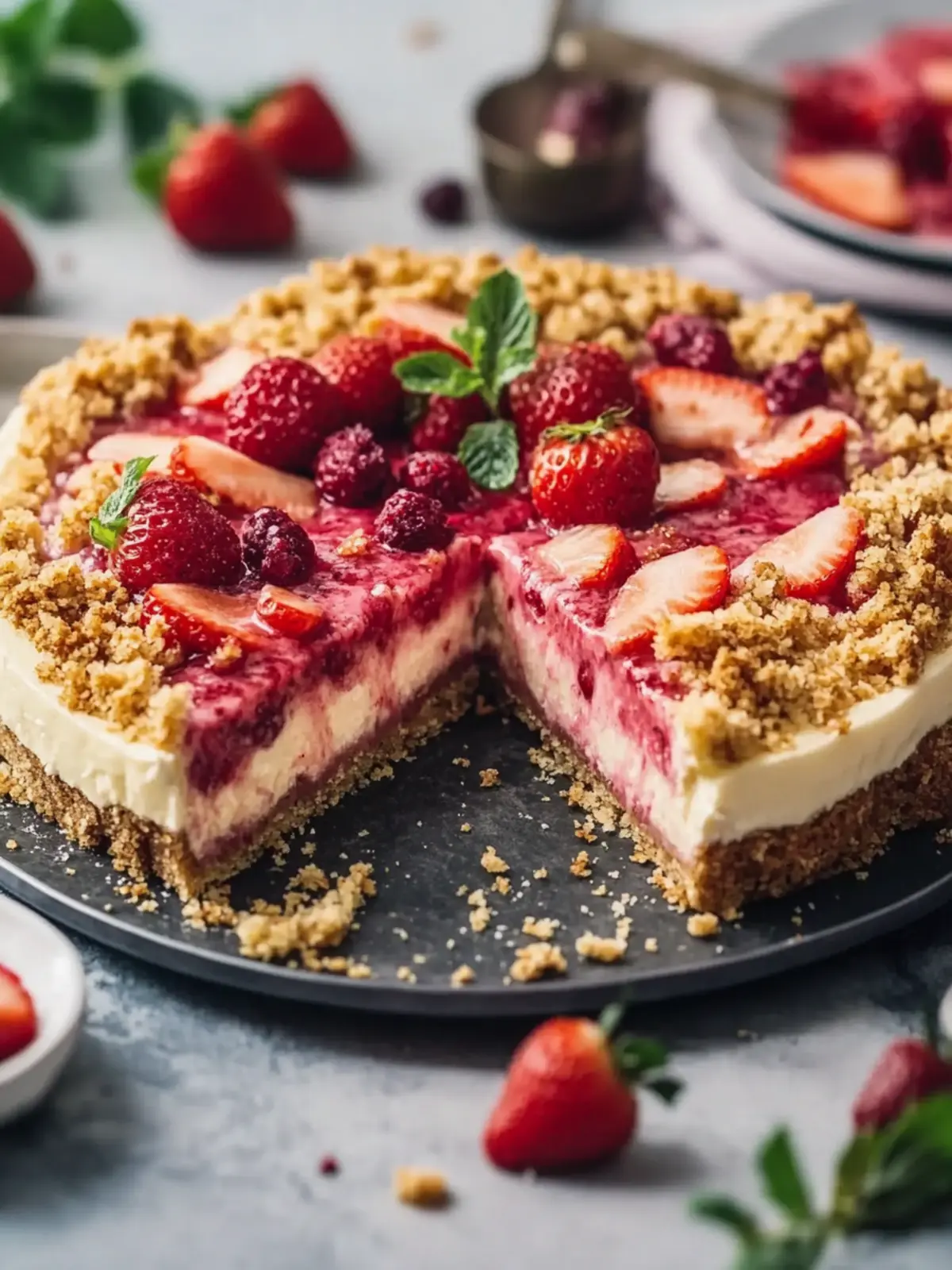 Erdbeer-Crunch-Käsekuchen