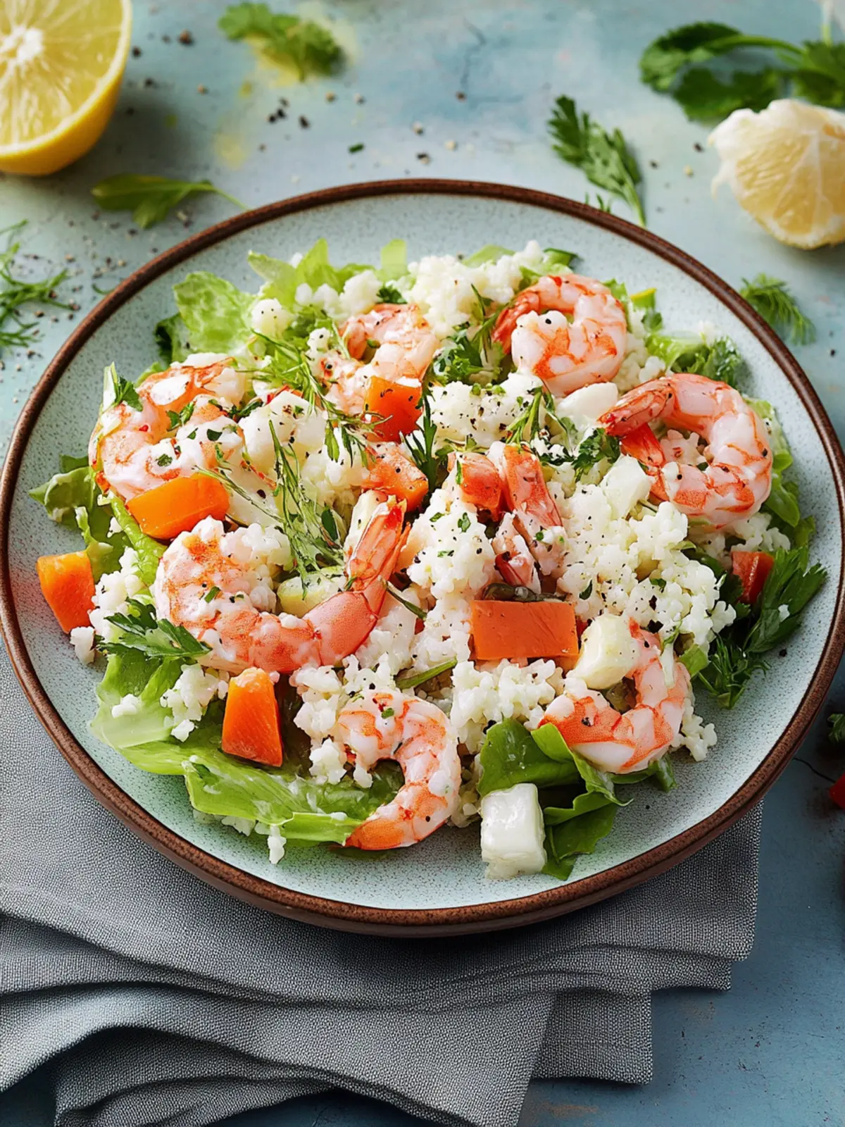 Reissalat mit Garnelen