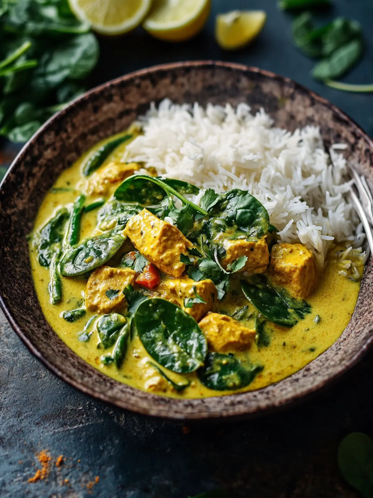 Spinat-Curry-Hähnchen mit Reis