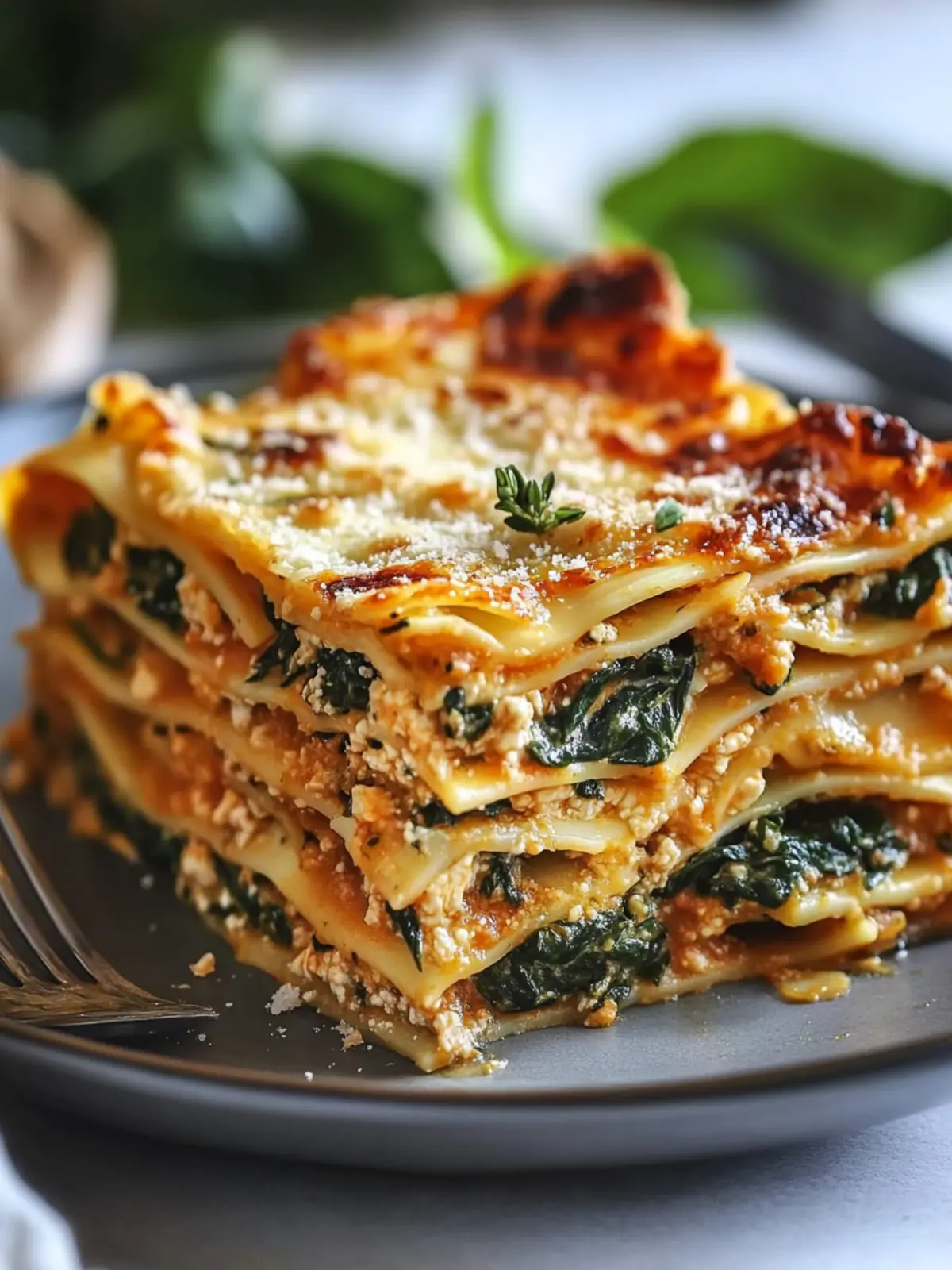 Vegane Lasagne mit Spinat und Pilzen
