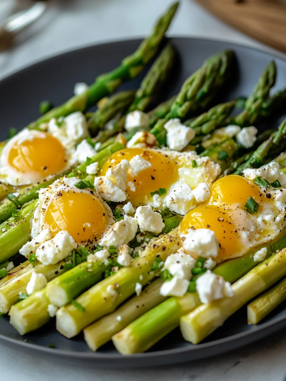 Green asparagus with egg and feta from the air fryer - simply delicious and quick