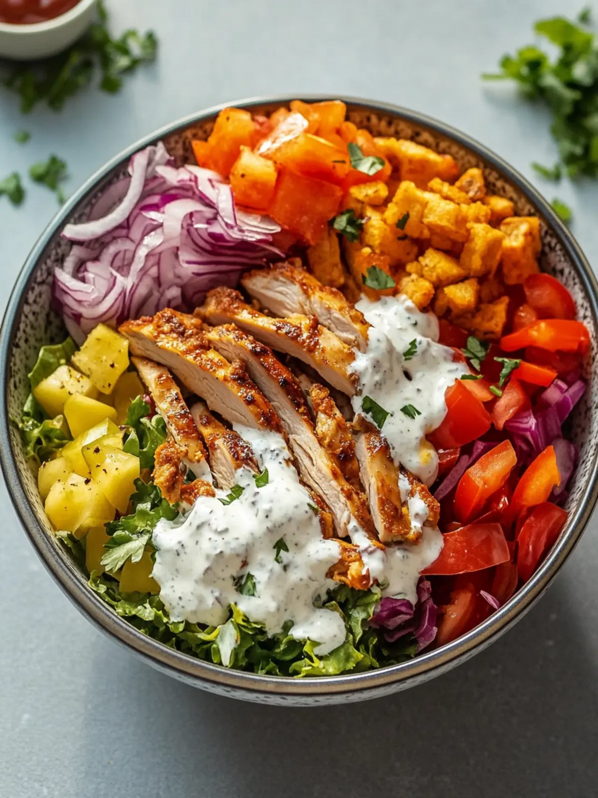 Döner Bowl with chicken and various sauces calories & nutritional values