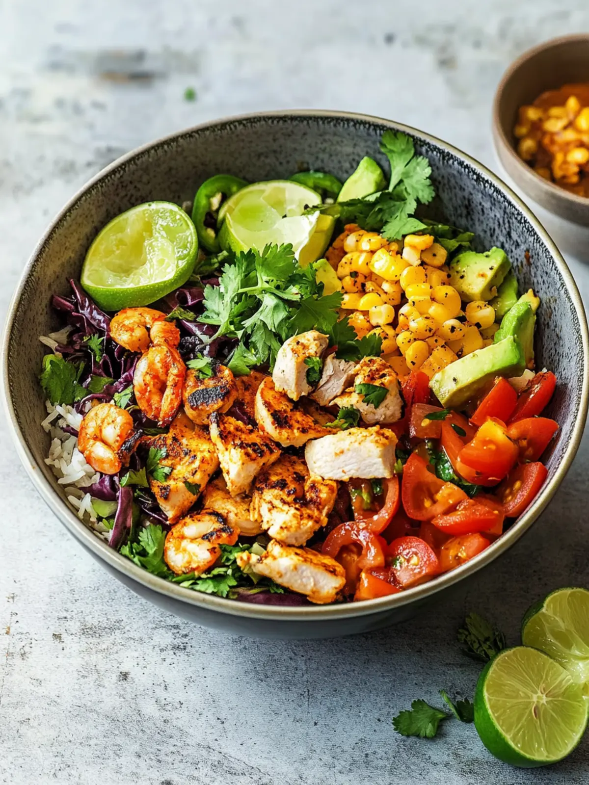 Mexikanische Schüssel mit Hähnchen und Chipotle-Dressing