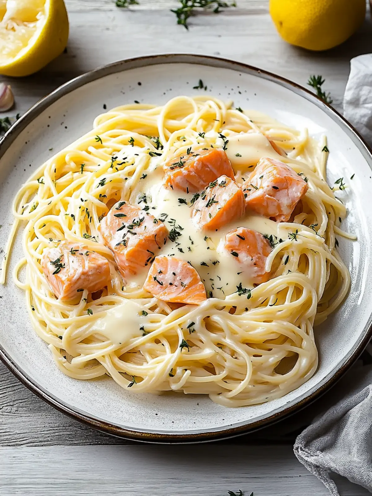 These spaghetti with salmon and cream are simply delicious