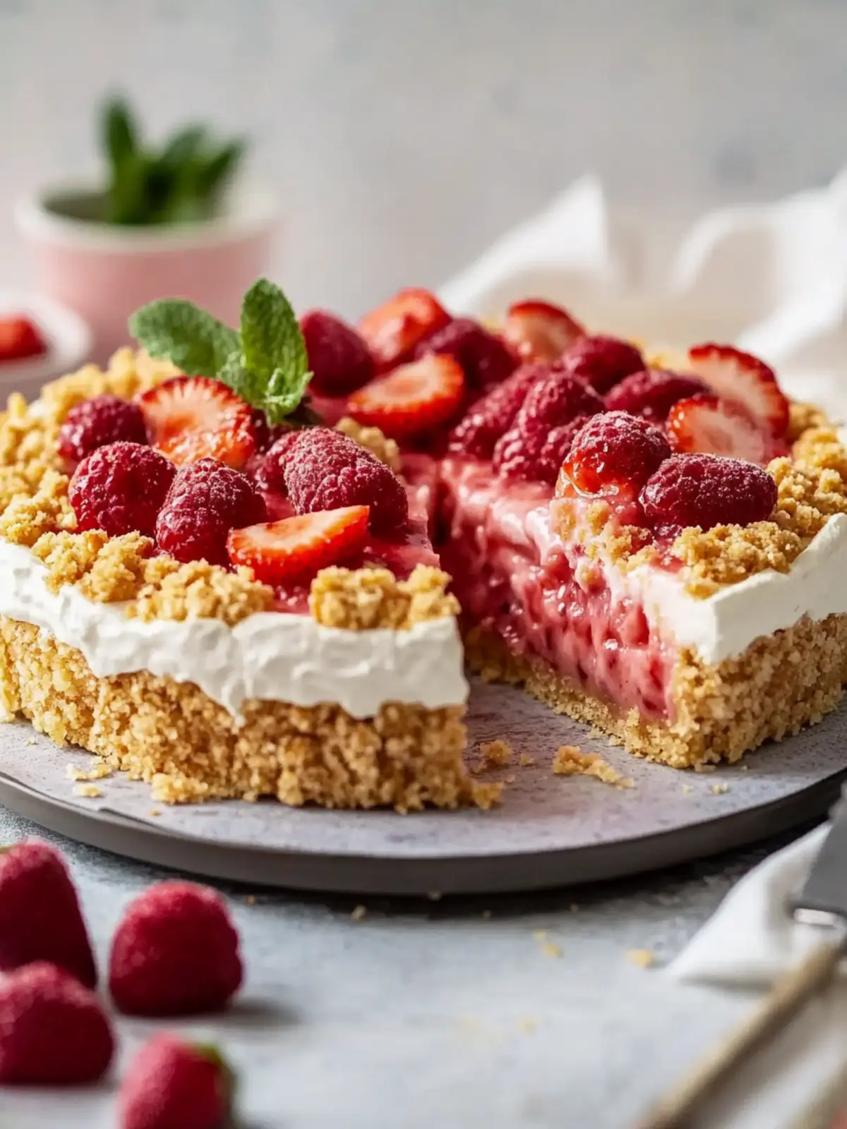 Erdbeer-Crunch-Käsekuchen