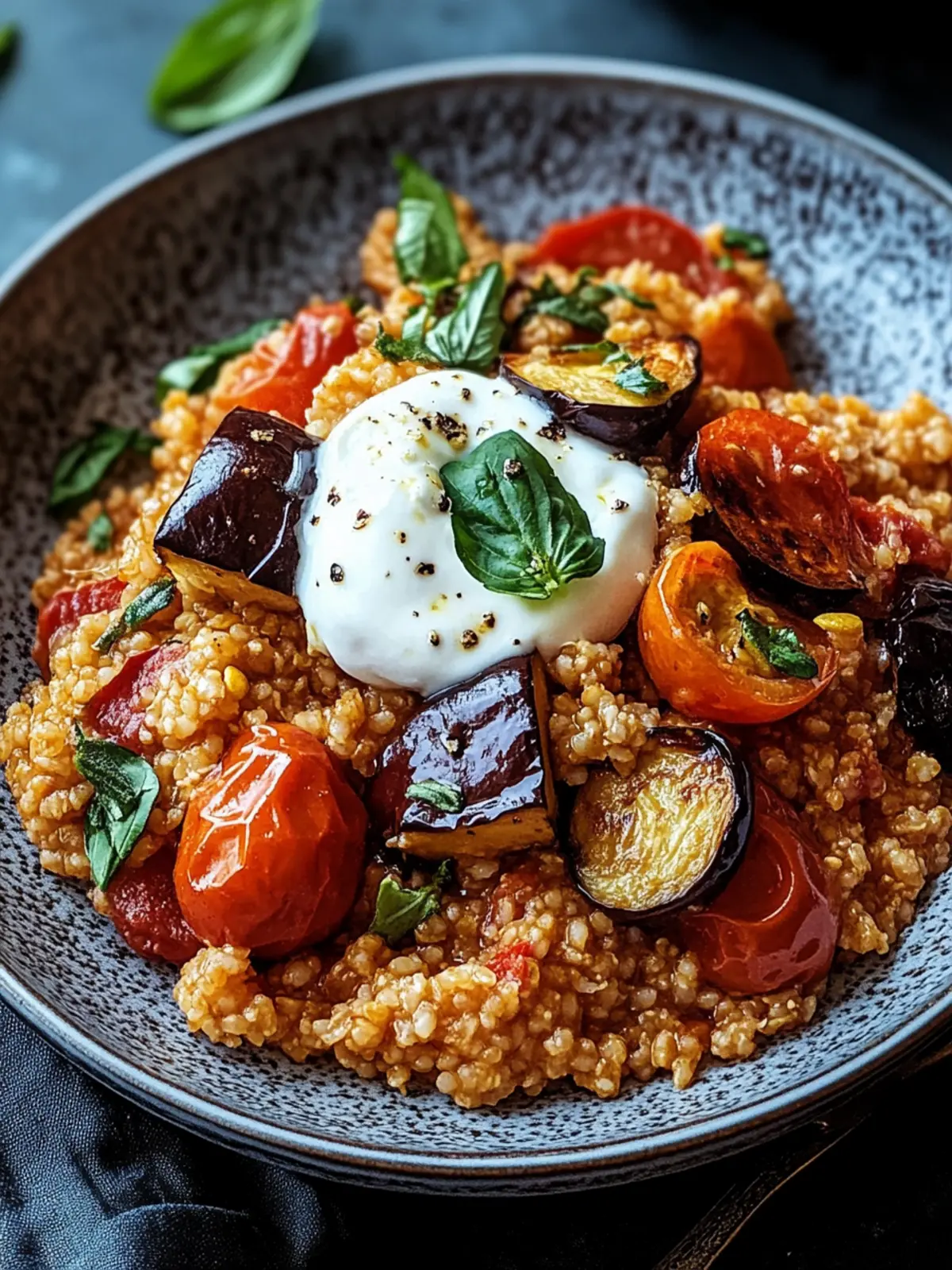 Bulgur mit Tomaten, Auberginen und Joghurt