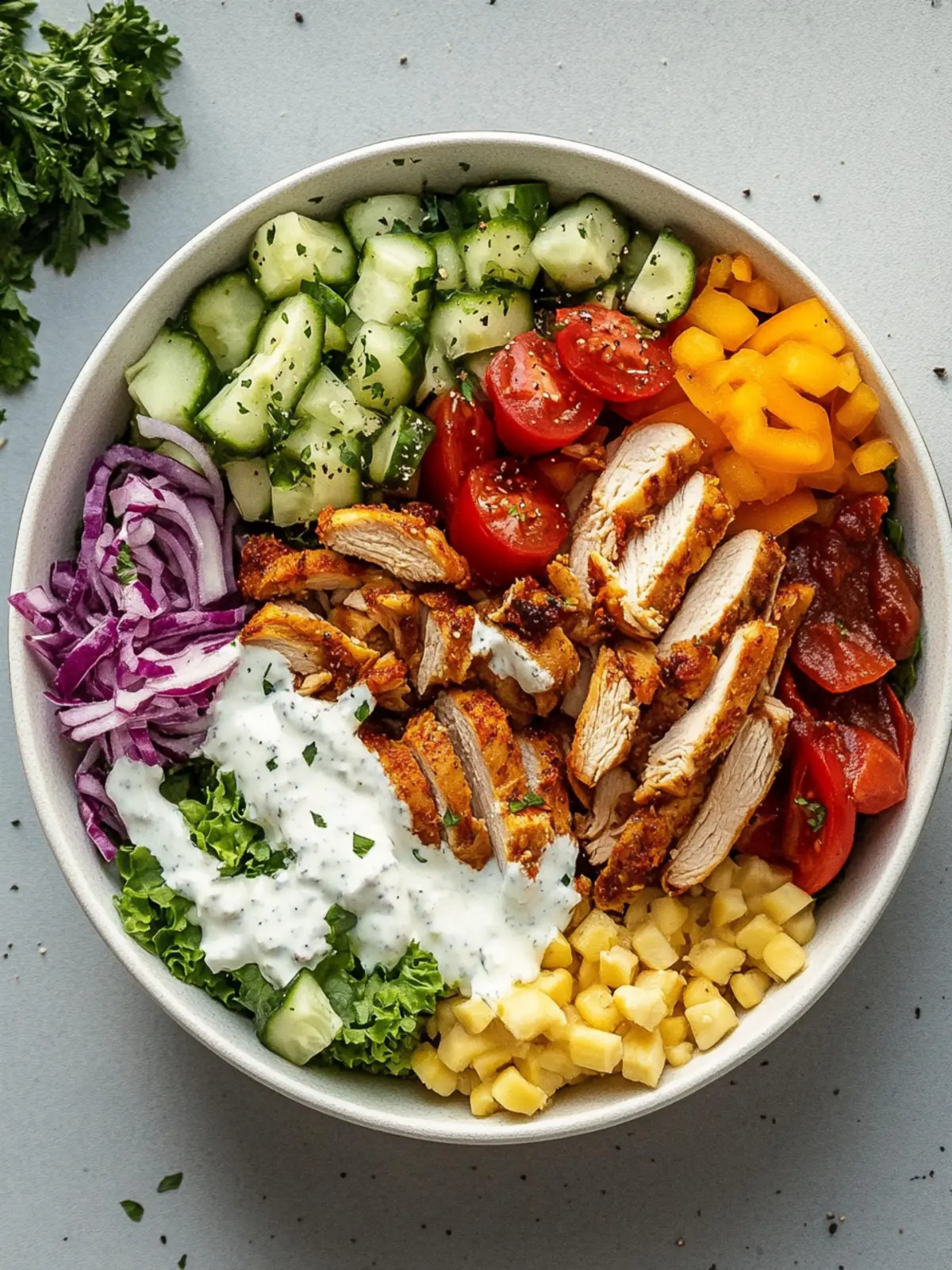 Döner Bowl with chicken and various sauces calories & nutritional values