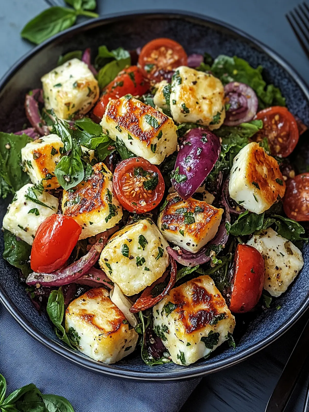 Kritharaki-Salat mit Halloumi-Croutons