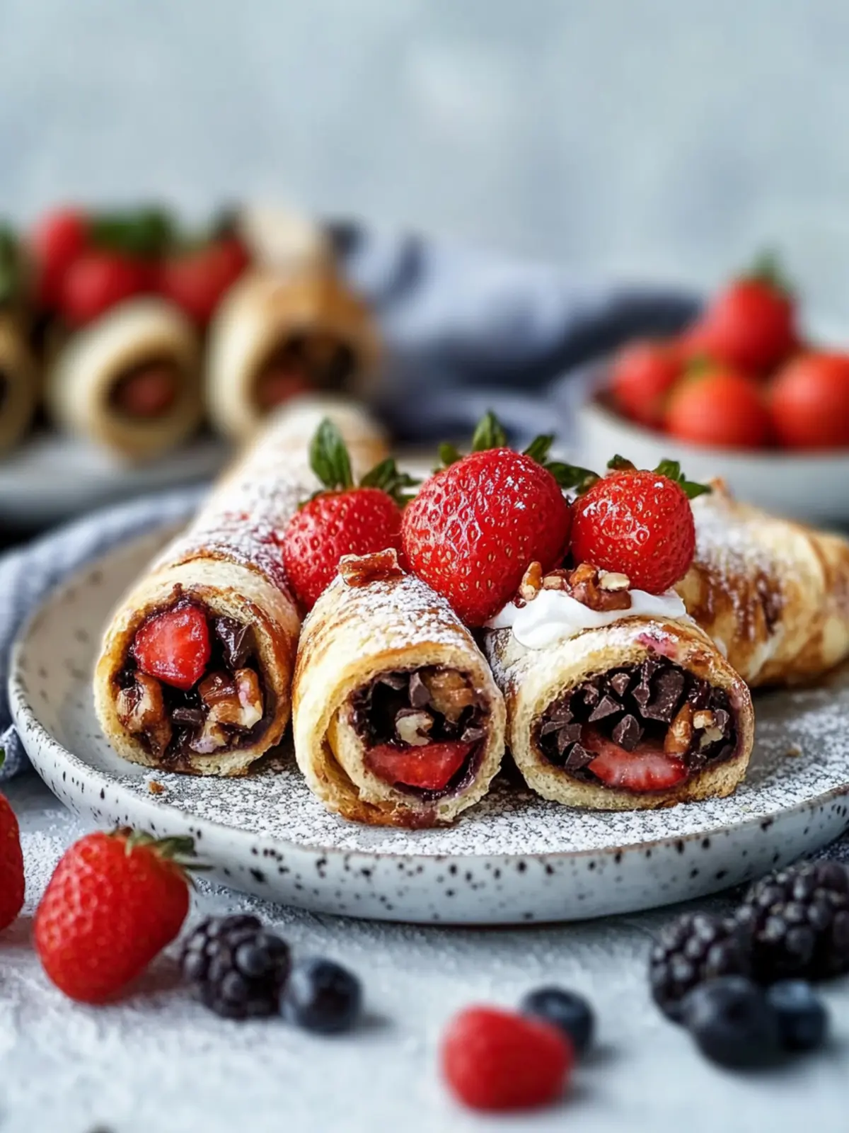 Erdbeer- und Schokoladenhaselnuss-Französische Toast-Rollen