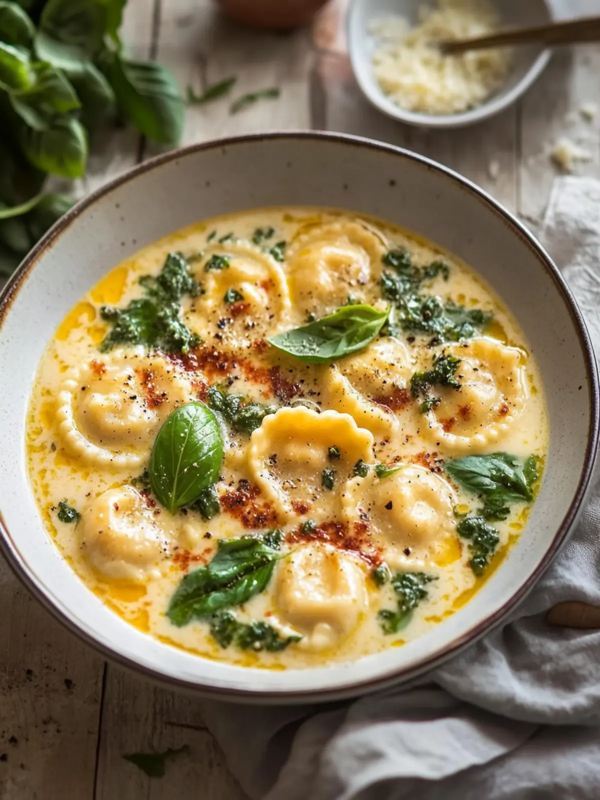 Cremige toskanische Ravioli-Suppe