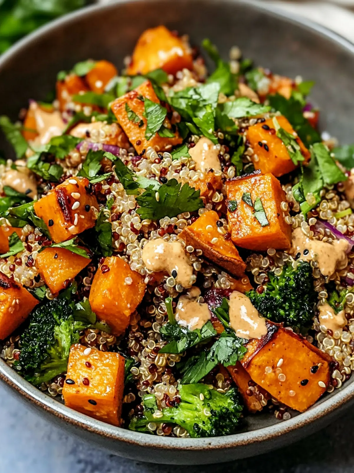 Roasted Sweet Potato Quinoa Salad with Sesame Miso Dressing