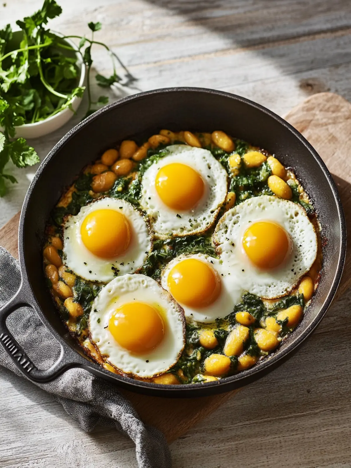 Bohnenpfanne mit Eiern: lecker, günstig und gesund