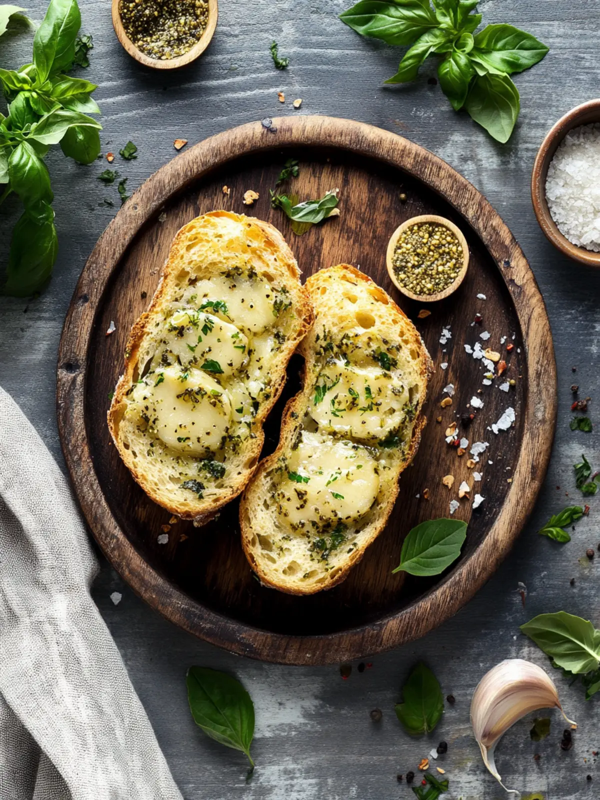 Mediterraner Snack: Geröstetes Knoblauchbrot mit Käse