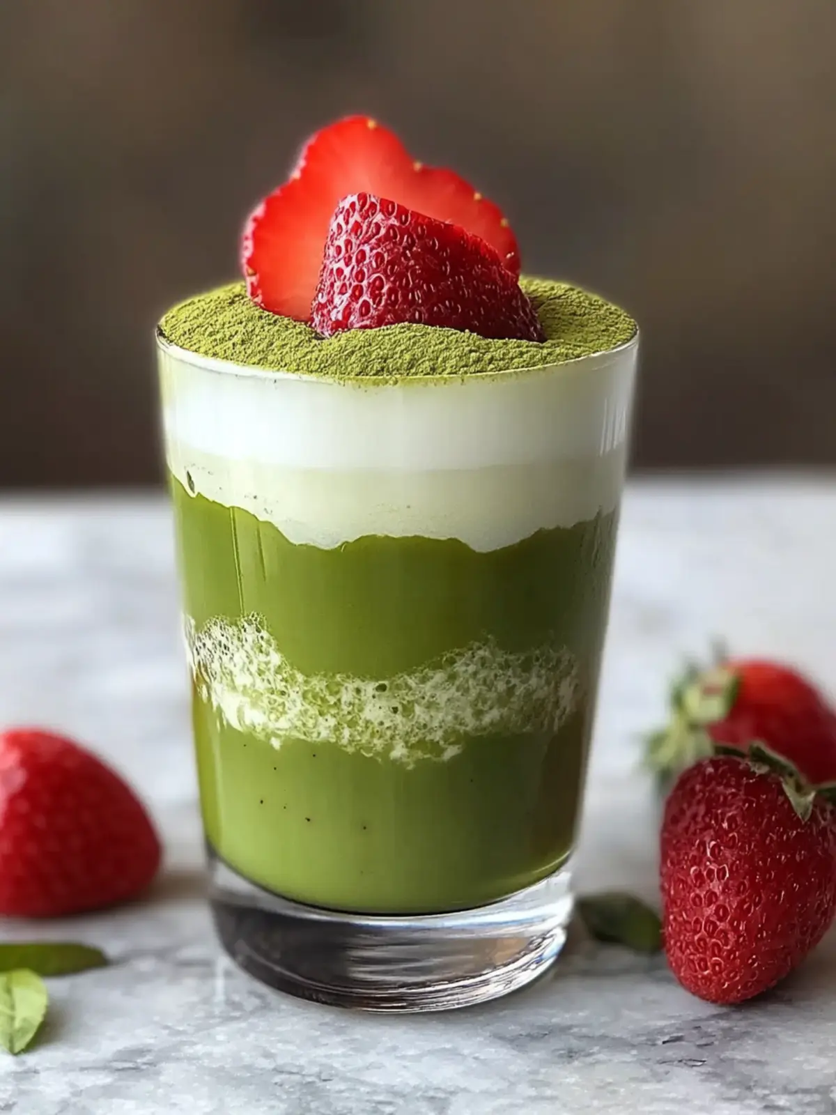 Eisgekühlter Erdbeer-Matcha-Latte