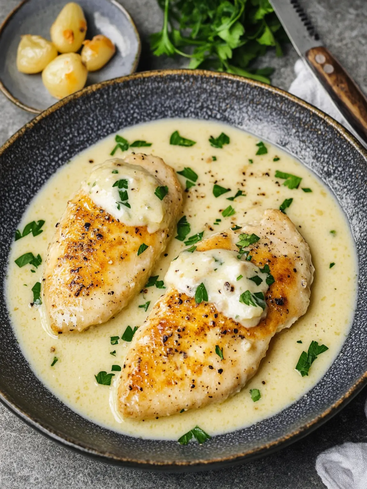 Hähnchenbrust in einer Knoblauch Parmesan Sauce