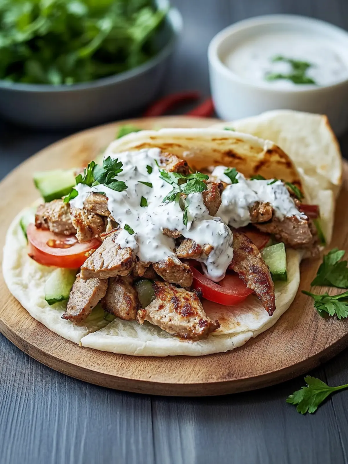 Hähnchen-Gyros in Sauerrahmsoße: der Geschmack Griechenlands