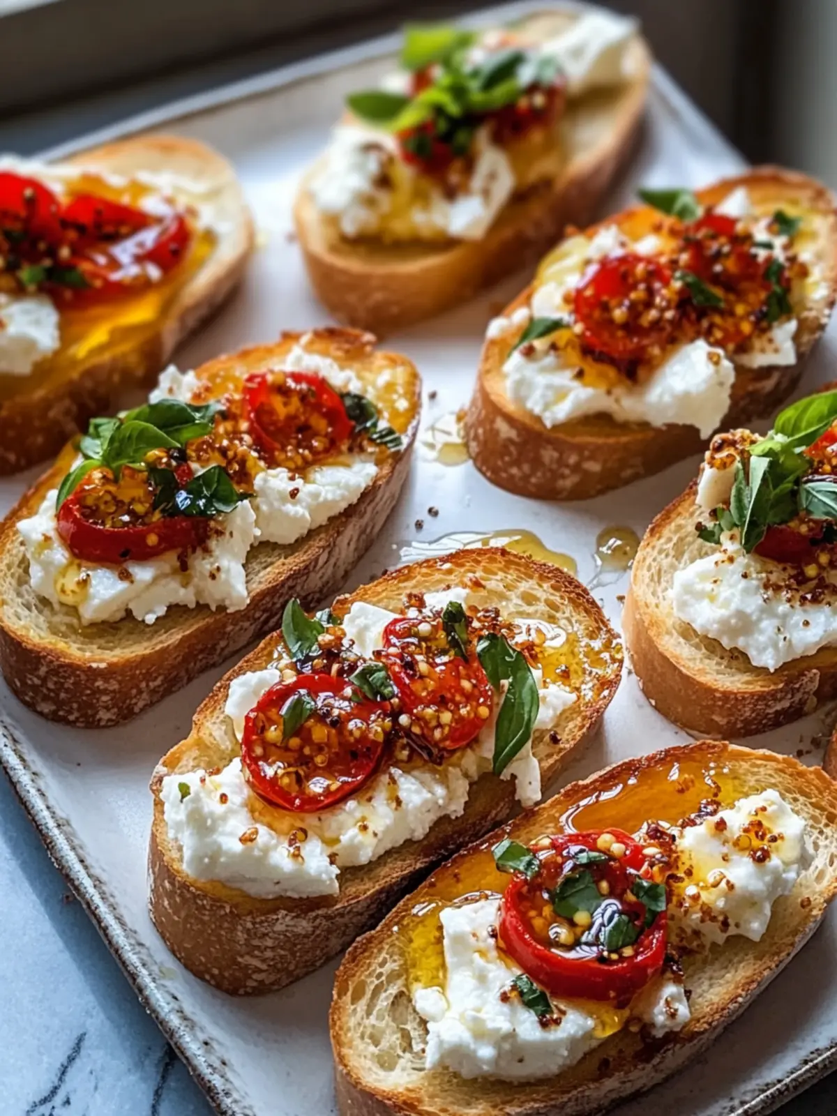 Sweet-spicy feta crostini with hot honey: your taste experience