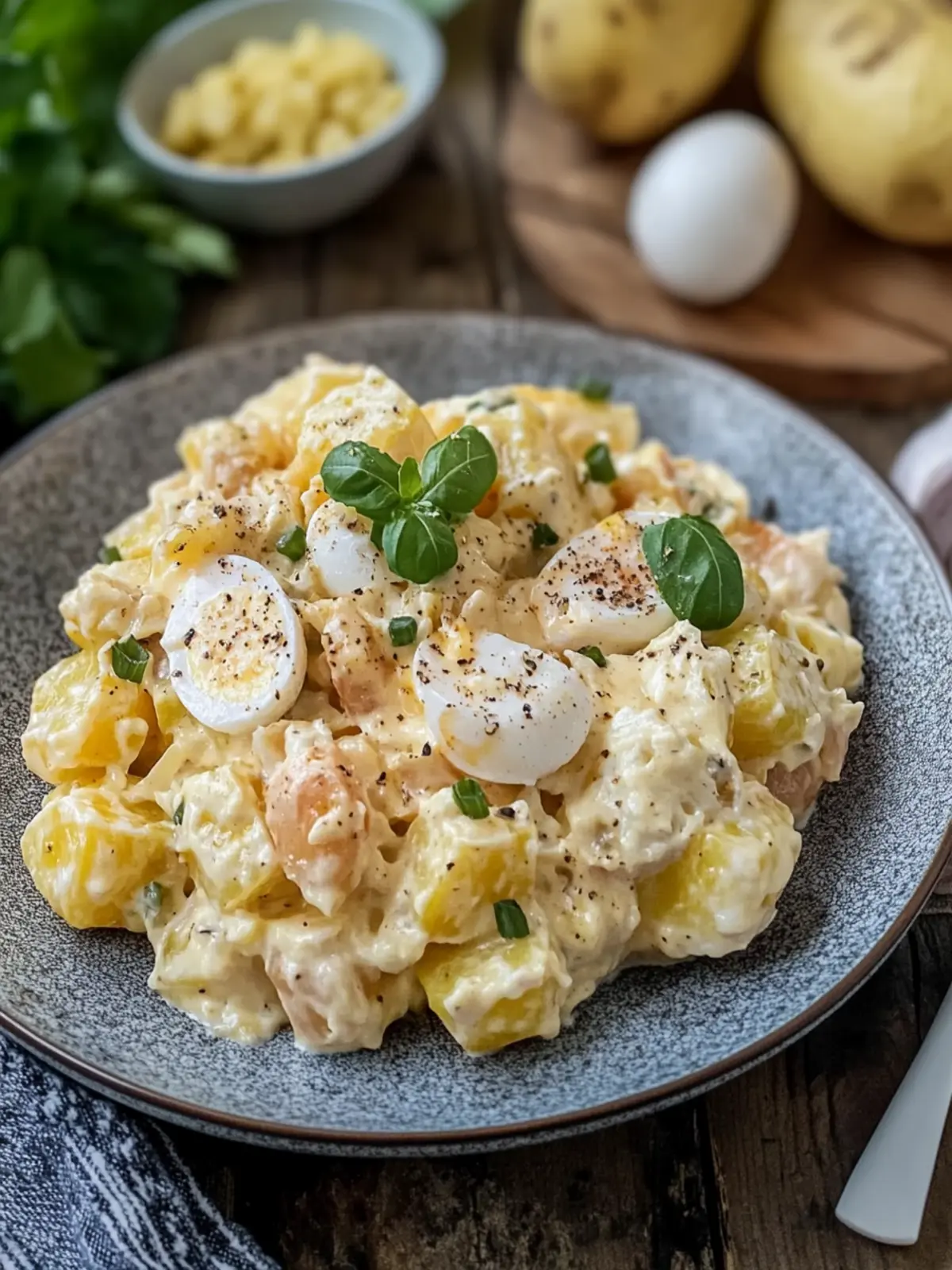 Omas einfacher Kartoffelsalat mit Mayonnaise und Ei
