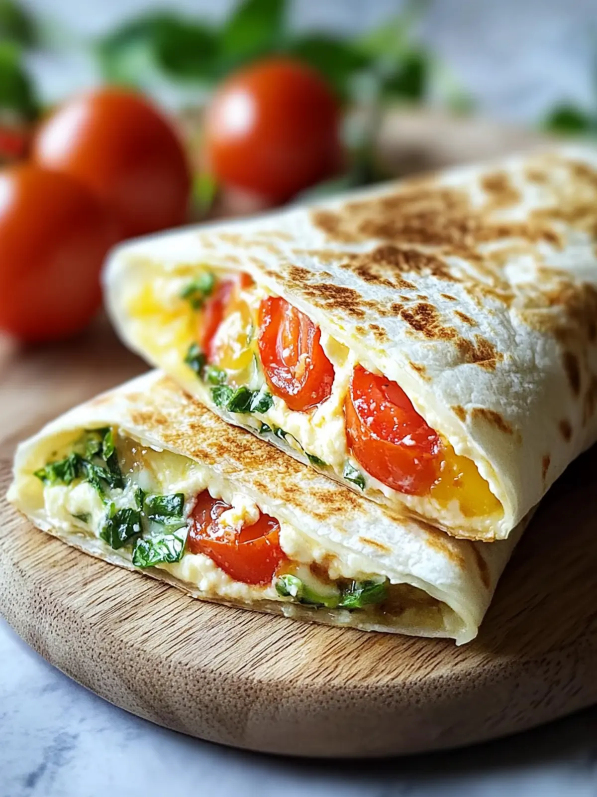 Frühstückswrap mit Ei, Käse und Tomaten