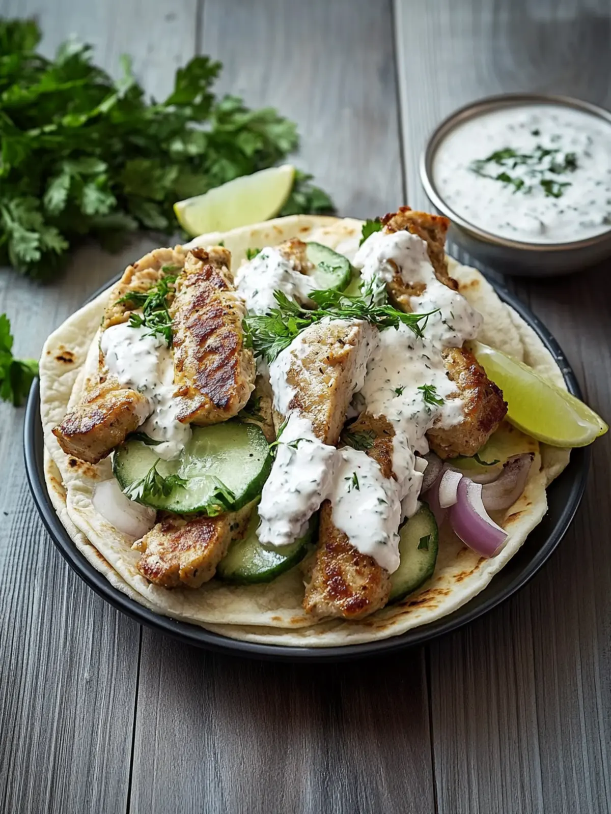 Hähnchen-Gyros in Sauerrahmsoße: der Geschmack Griechenlands