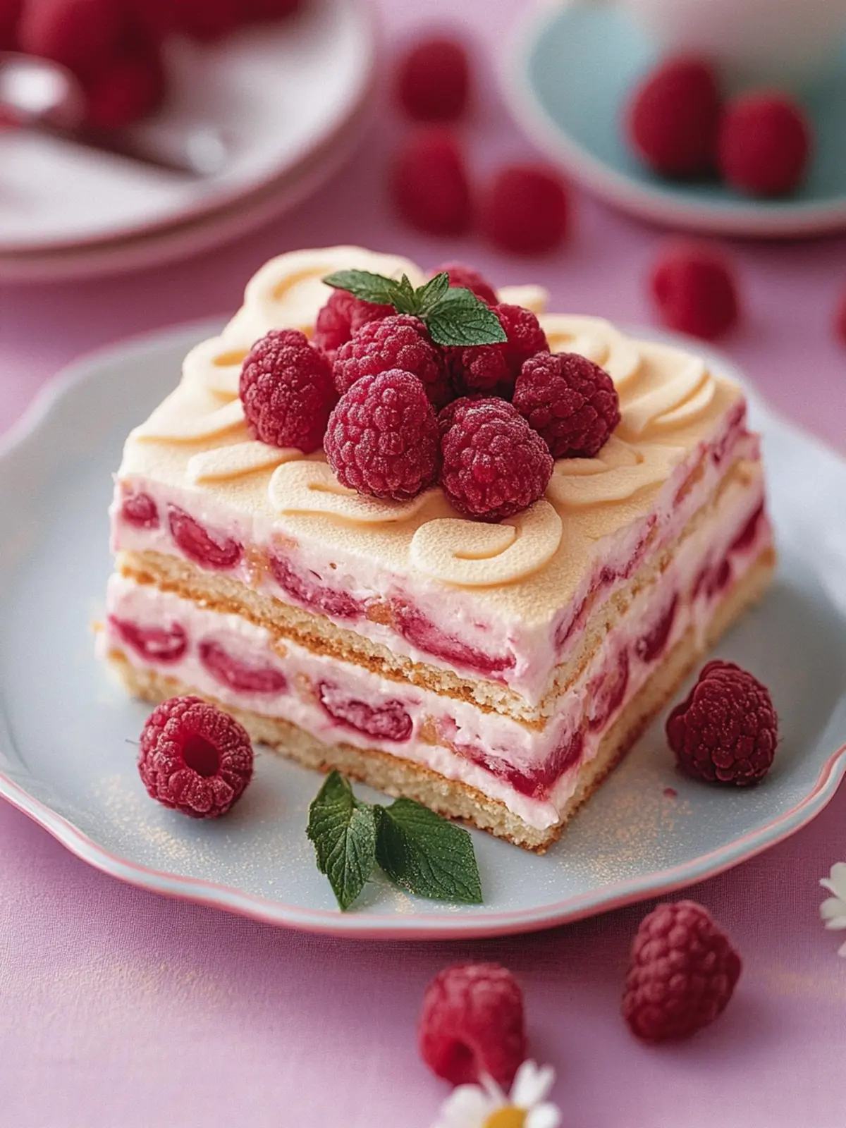 Tiramisu-Rose mit Himbeeren