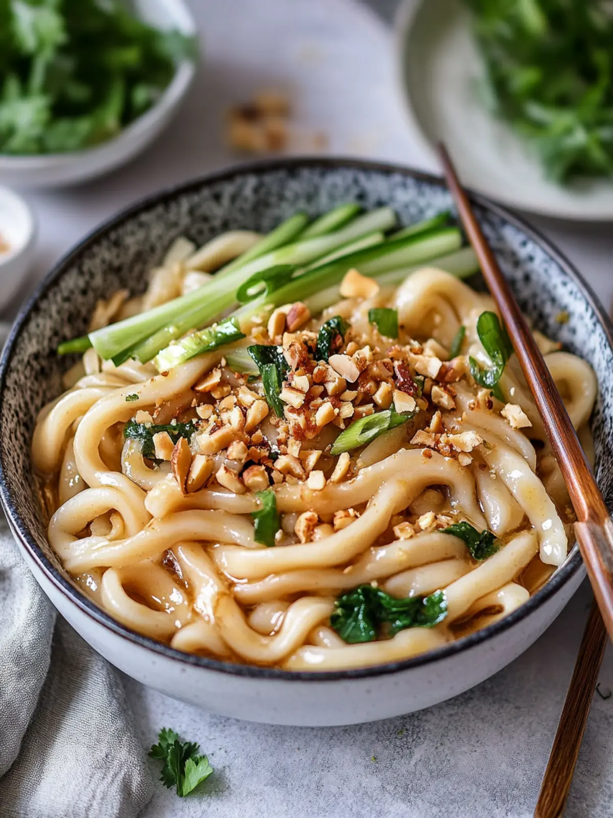 Udon-Nudeln in cremiger Erdnusssauce