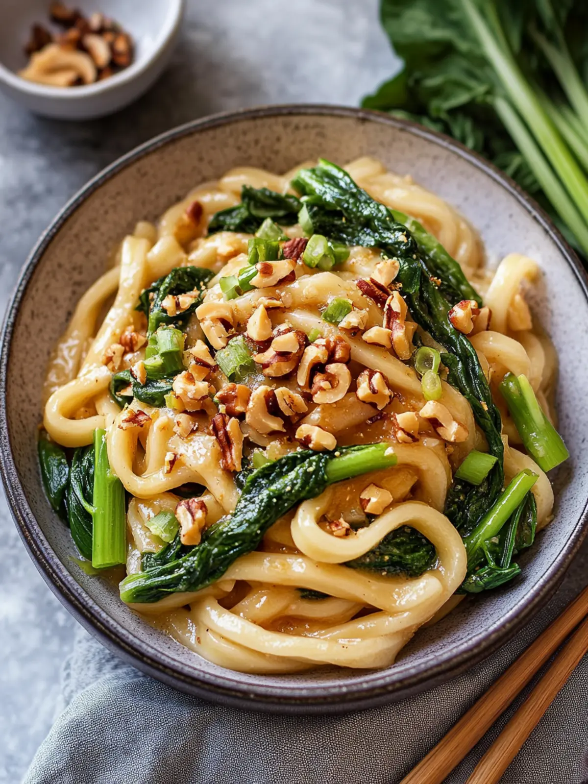 Udon-Nudeln in cremiger Erdnusssauce