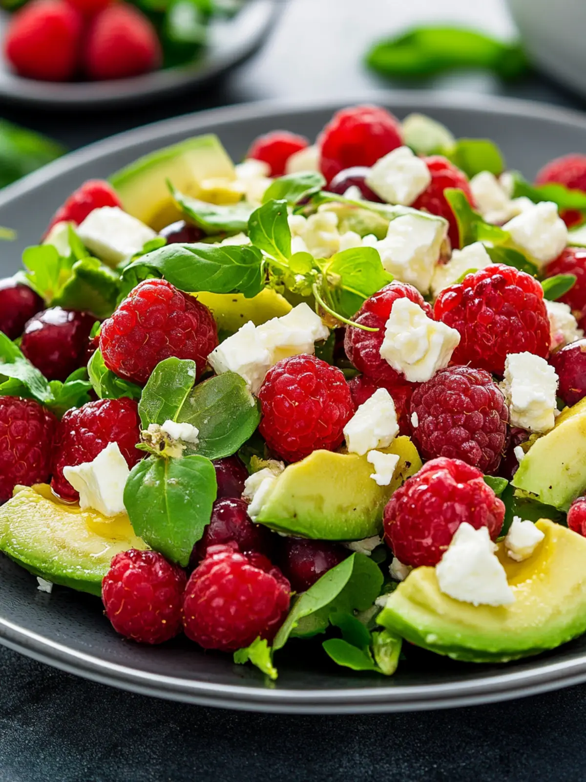 Refreshing summer delight: fruity salad with raspberries, avocado, and feta