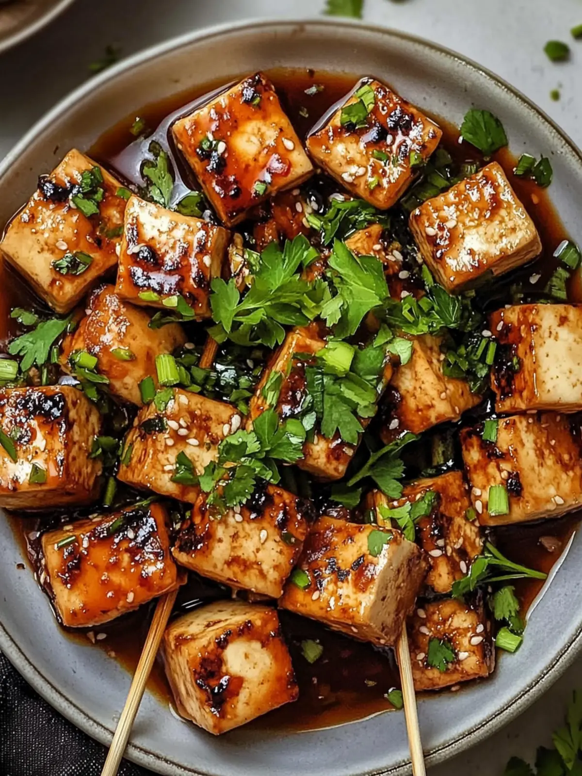 Knoblauch-Soja-Glasierte Tofu-Spieße