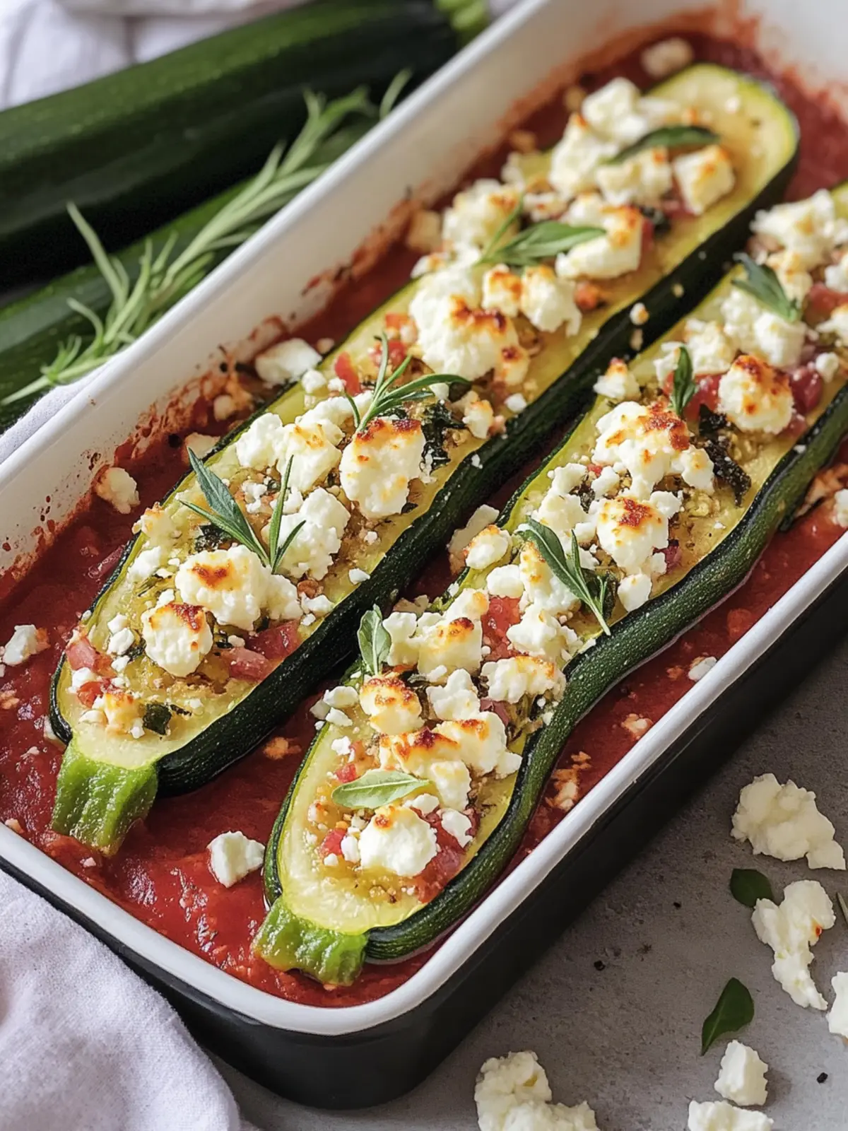 Stuffed zucchini with feta