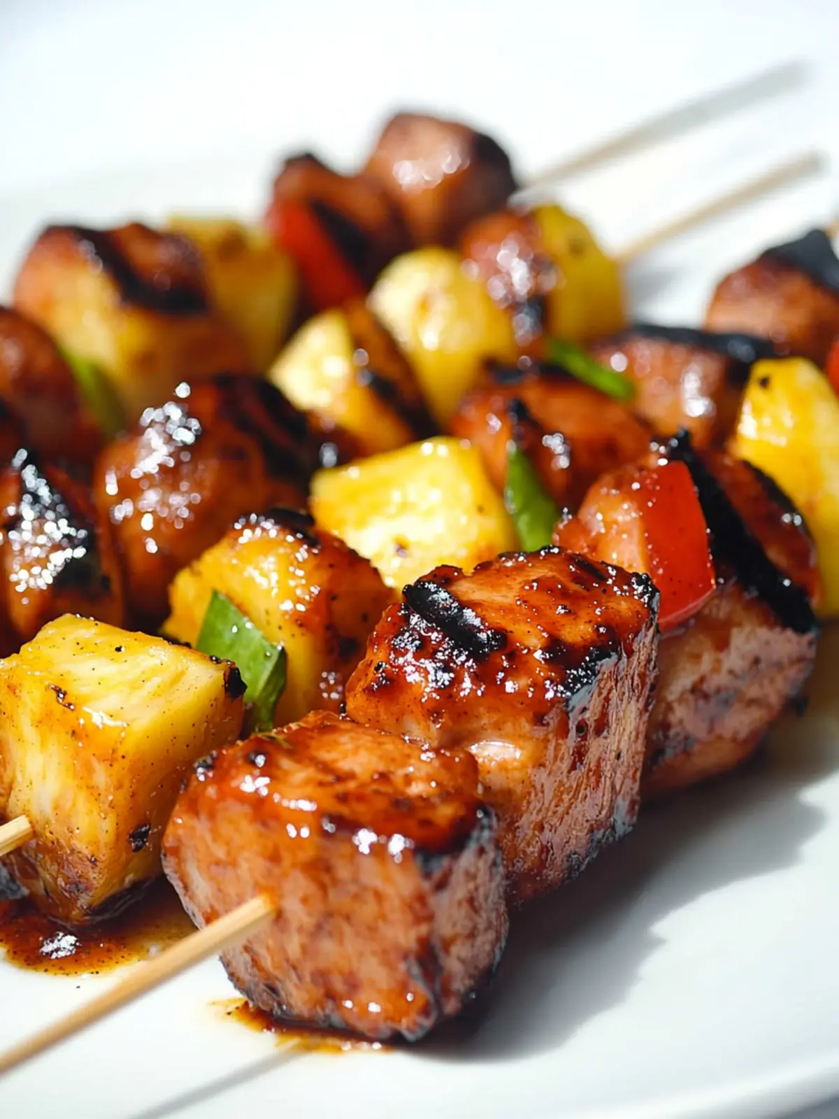 Süße und würzige Aprikosen-Glasierte Schweinefleisch- und Ananas-Spieße