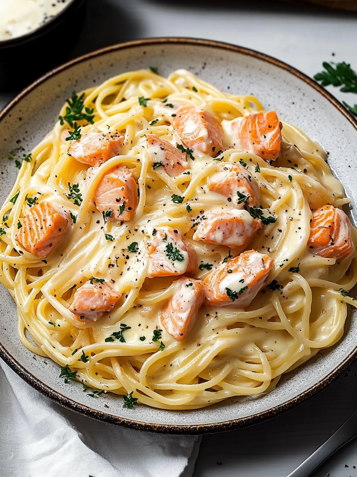 These spaghetti with salmon and cream are simply delicious