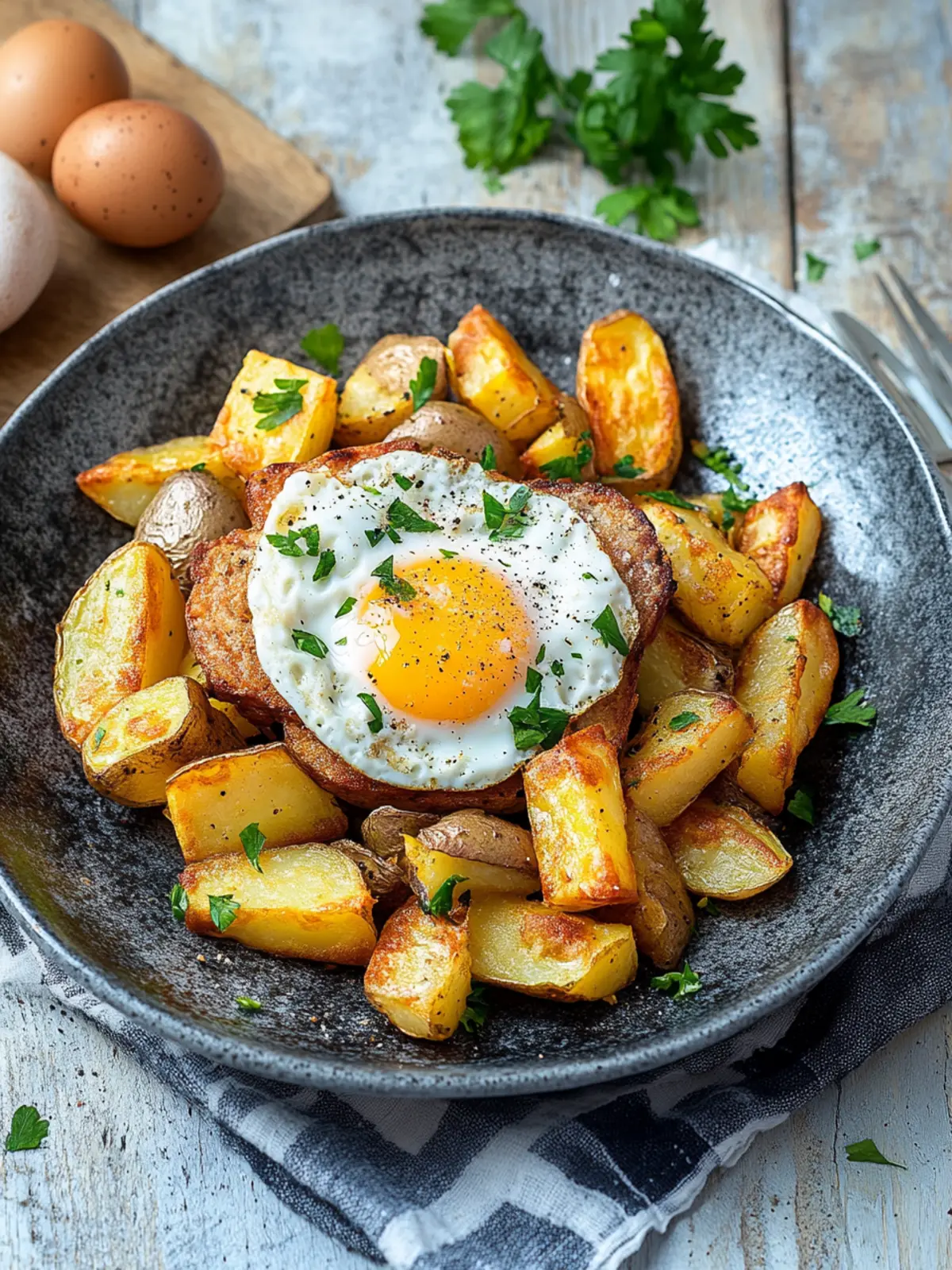 Leberkäse mit Spiegelei und Bratkartoffeln: Schnelles Abendessen